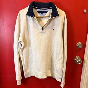 Tommy Hilfiger Beige and Navy Zip-Up Sweater
